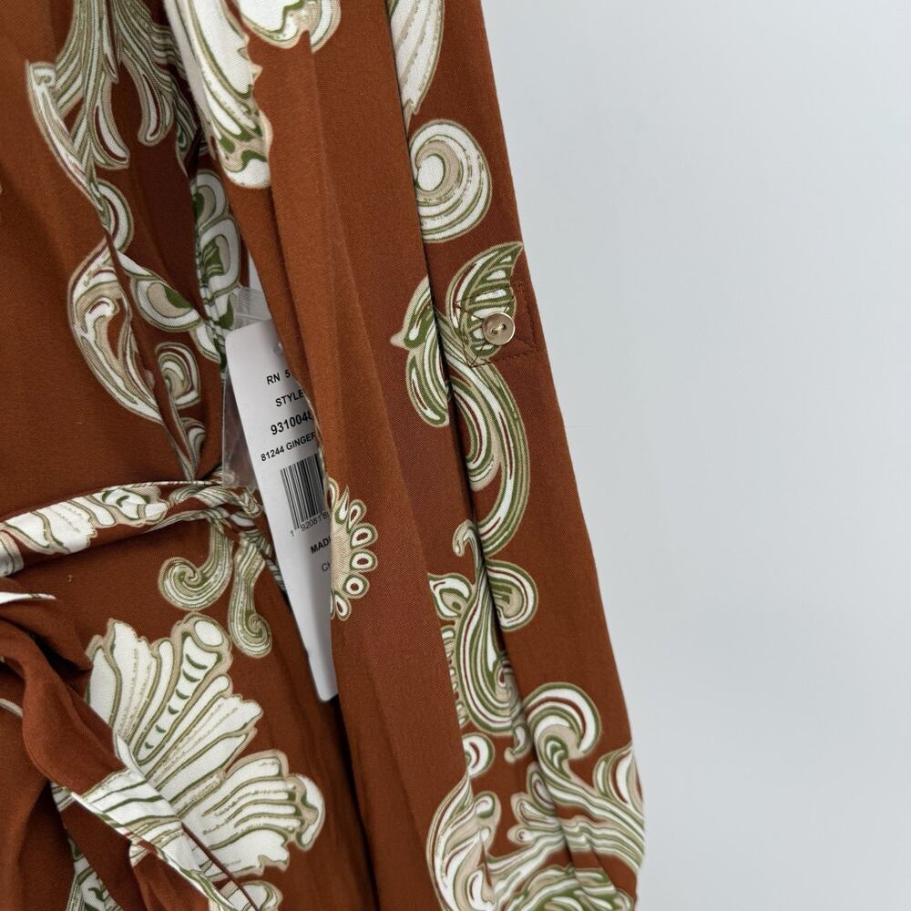 MSK Midi Belted Shirt Dress M Paisley Button Front Long Sleeve Collared Eclectic - Picture 3 of 10